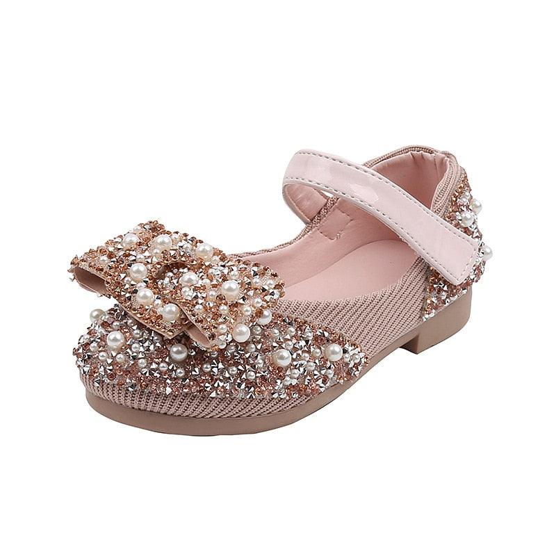 Girls Pearl Rhinestones Decorated Shining Shoes - Stylus Kids