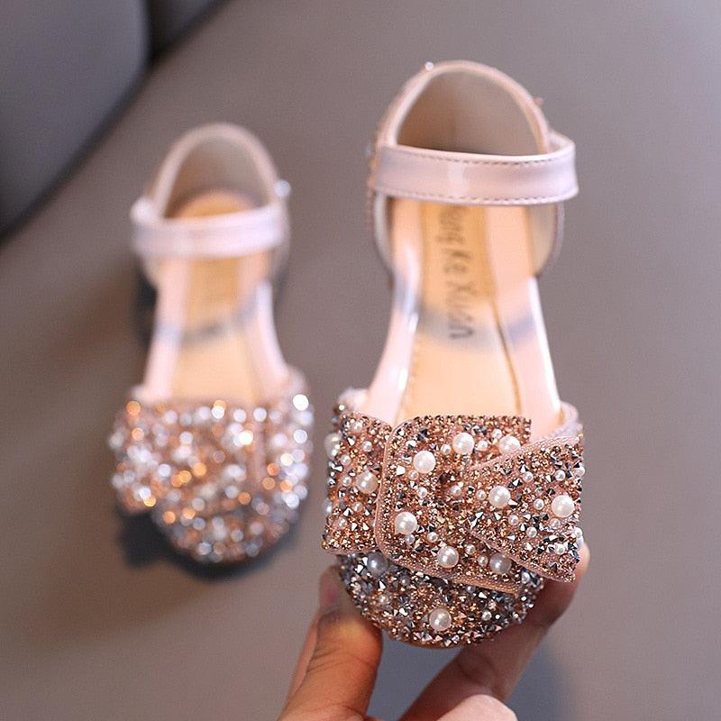 Girls Pearl Rhinestones Decorated Shining Shoes - Stylus Kids