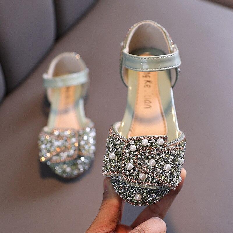 Girls Pearl Rhinestones Decorated Shining Shoes - Stylus Kids