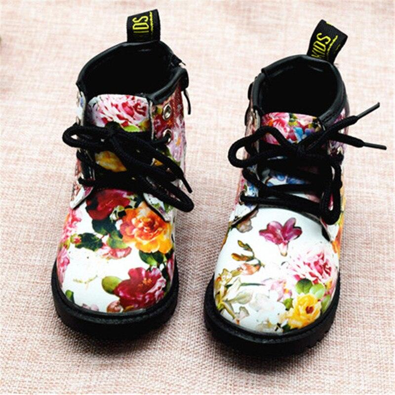 Flower Patterned Leather Boots for Girls - Stylus Kids