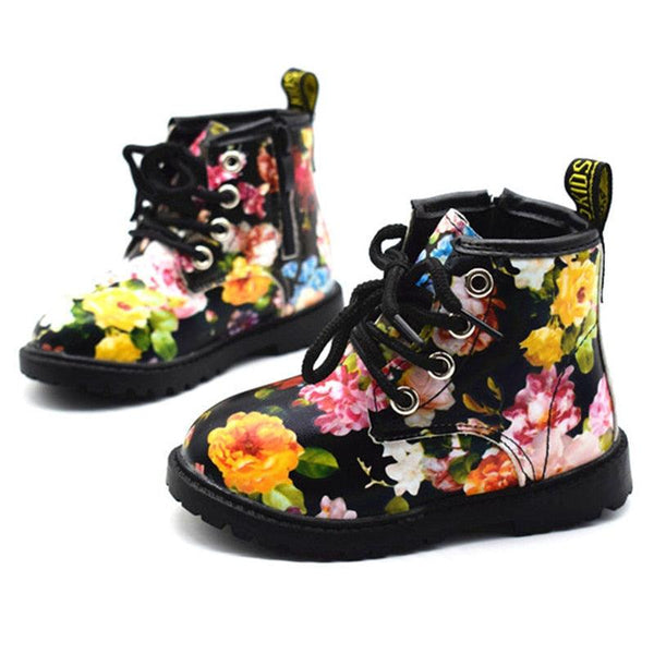 Flower Patterned Leather Boots for Girls - Stylus Kids