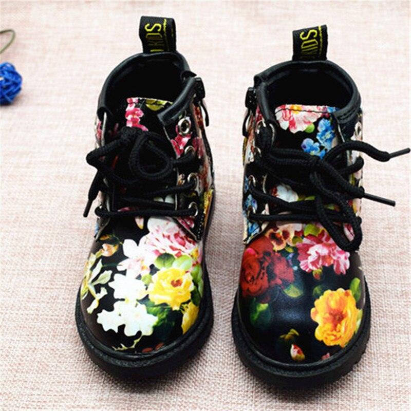 Flower Patterned Leather Boots for Girls - Stylus Kids