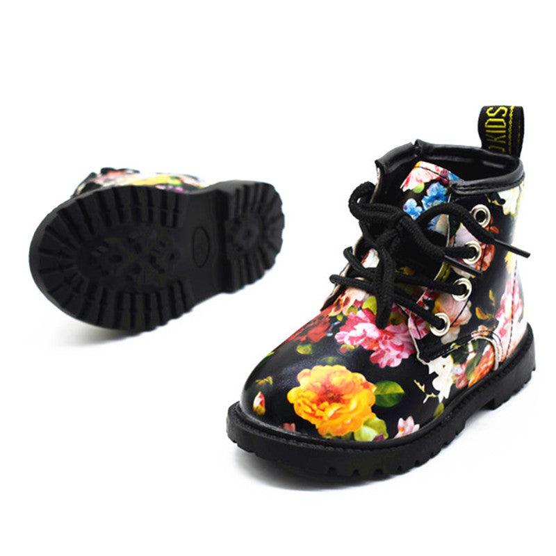 Flower Patterned Leather Boots for Girls - Stylus Kids