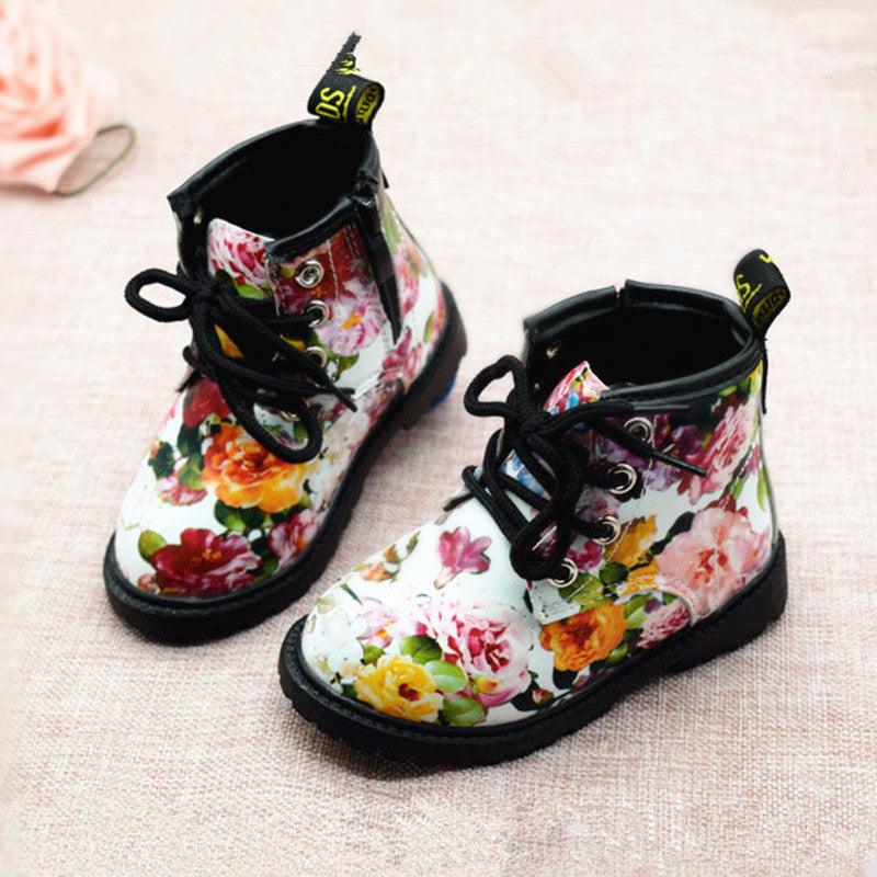 Flower Patterned Leather Boots for Girls - Stylus Kids