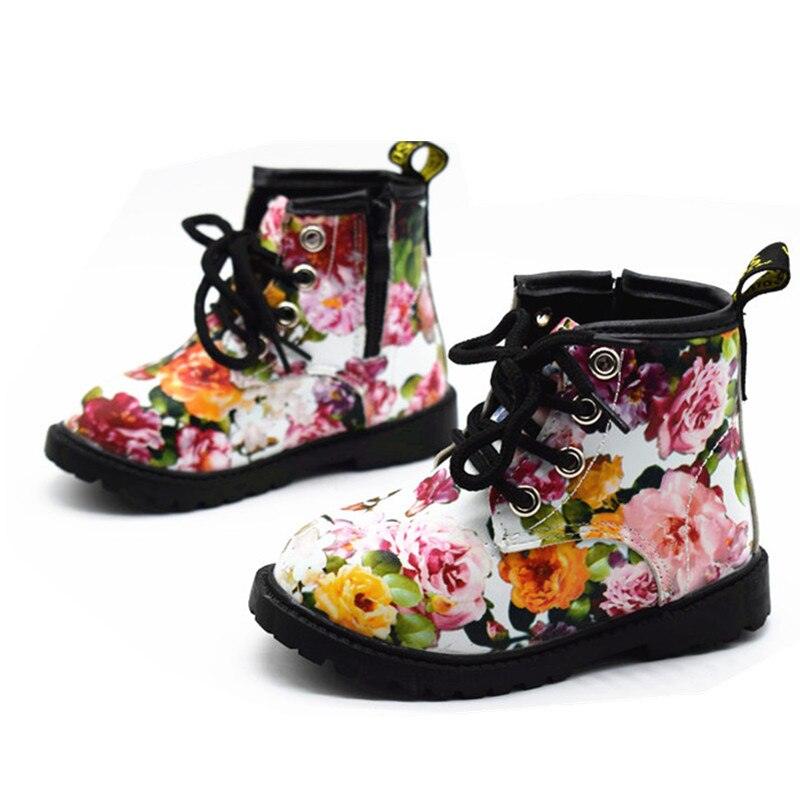 Flower Patterned Leather Boots for Girls - Stylus Kids