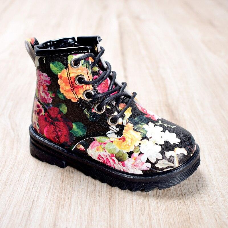 Flower Patterned Leather Boots for Girls - Stylus Kids