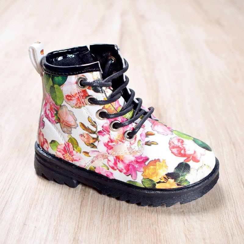 Flower Patterned Leather Boots for Girls - Stylus Kids