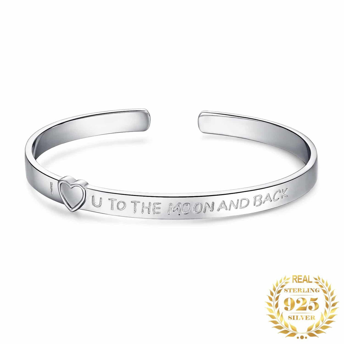 'I Love U to the Moon and Back' 925 Sterling Silver Cuff Bracelet for Women - Stylus Kids