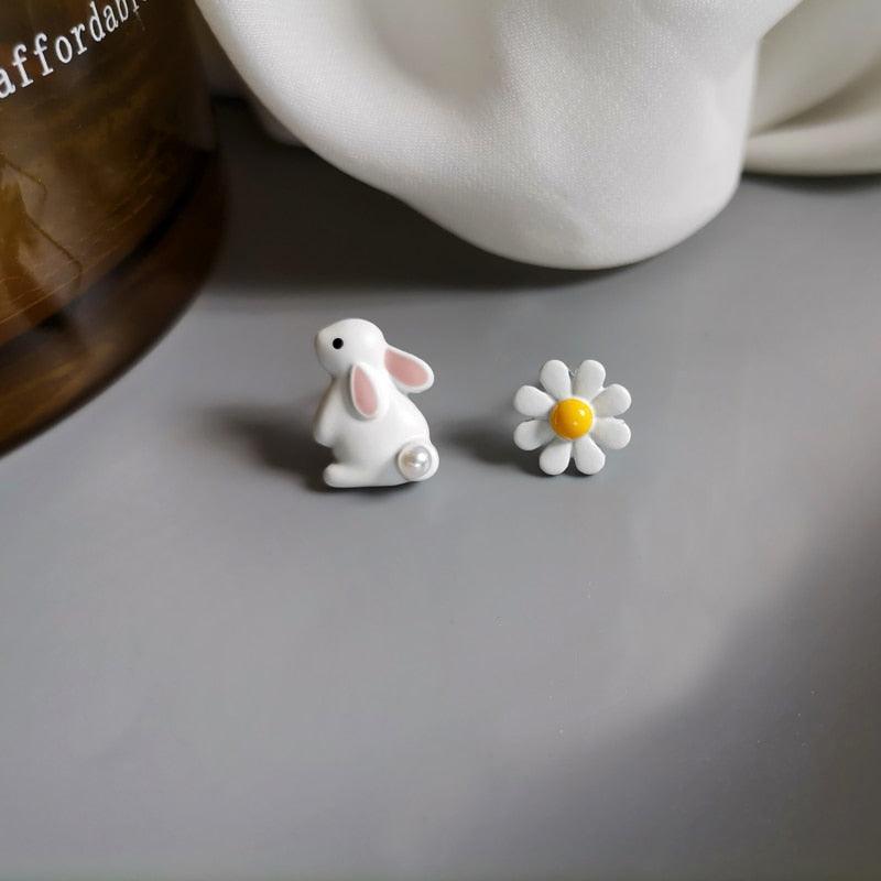Cute Rabbit with Flowers Stud Earring for Girls - Stylus Kids
