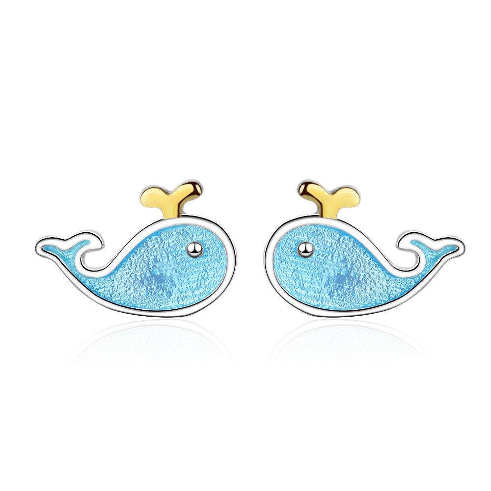 Little Blue Whale Silver Earrings - Stylus Kids