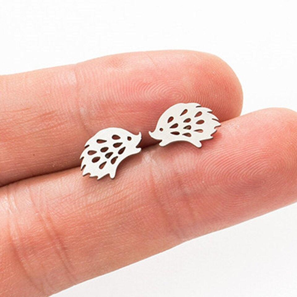 Girl's Silver / Gold Color Metal Hedgehog Stud Earrings - Stylus Kids