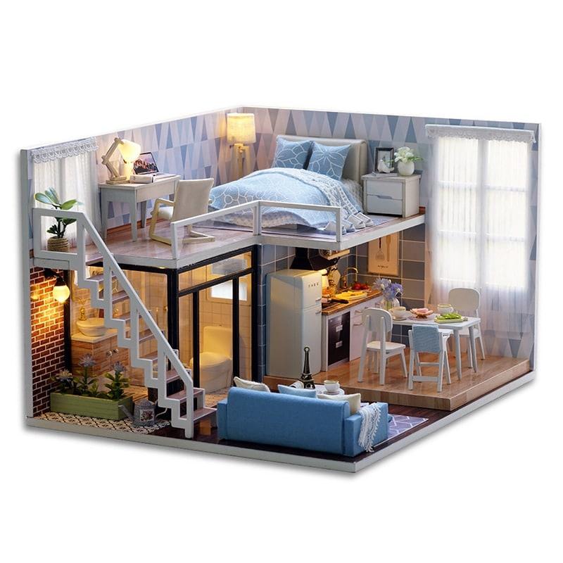 Modern Wooden DIY Doll House with LED Light - Stylus Kids