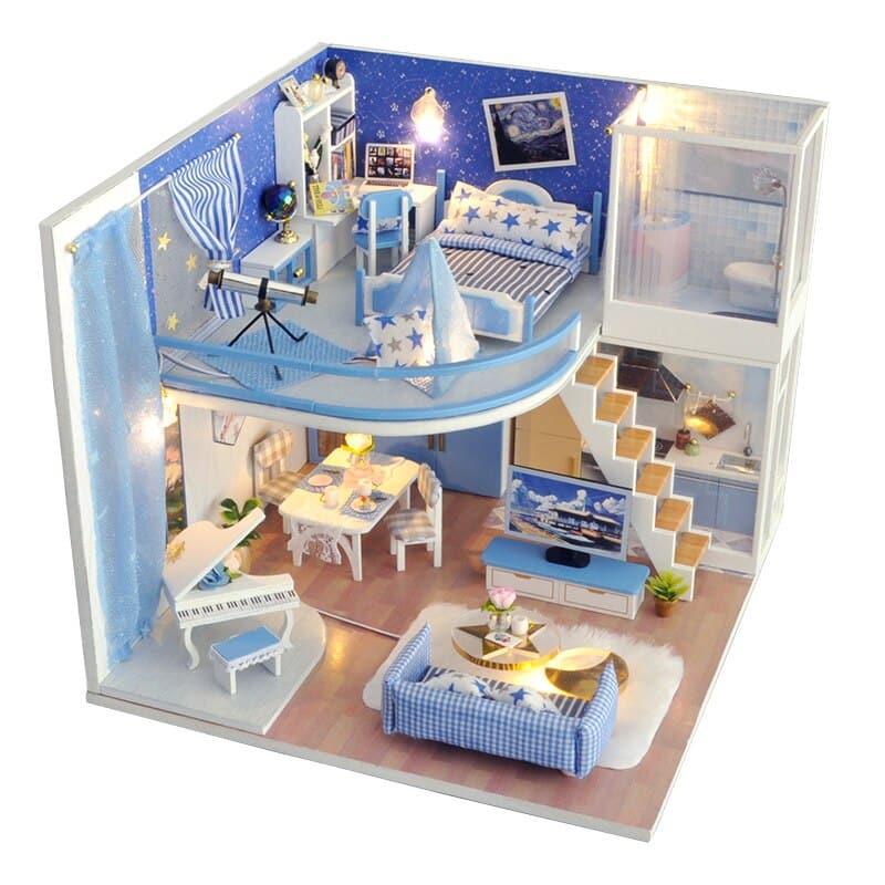 Modern Wooden DIY Doll House with LED Light - Stylus Kids