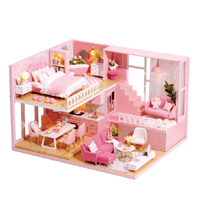 Modern Wooden DIY Doll House with LED Light - Stylus Kids