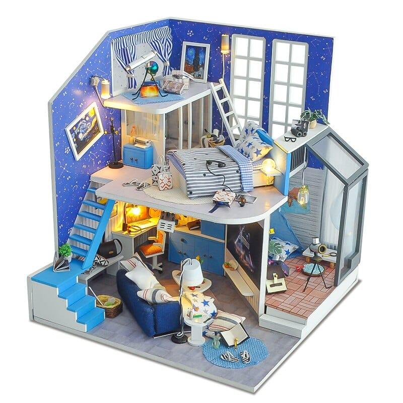 Modern Wooden DIY Doll House with LED Light - Stylus Kids