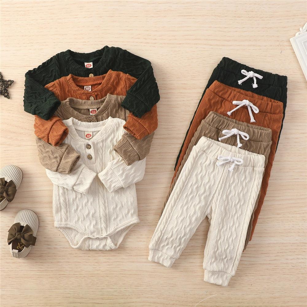 Baby's Knitted Solid Romper with Pants - Stylus Kids