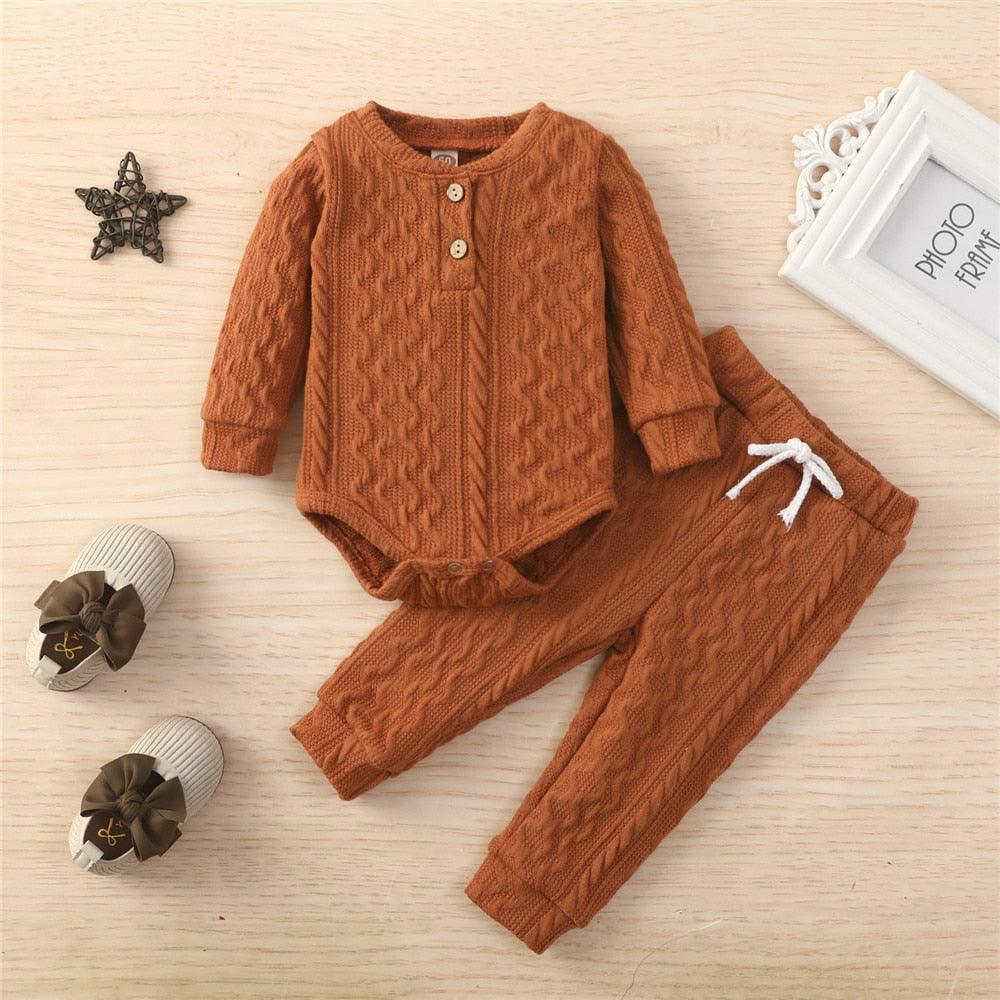 Baby's Knitted Solid Romper with Pants - Stylus Kids