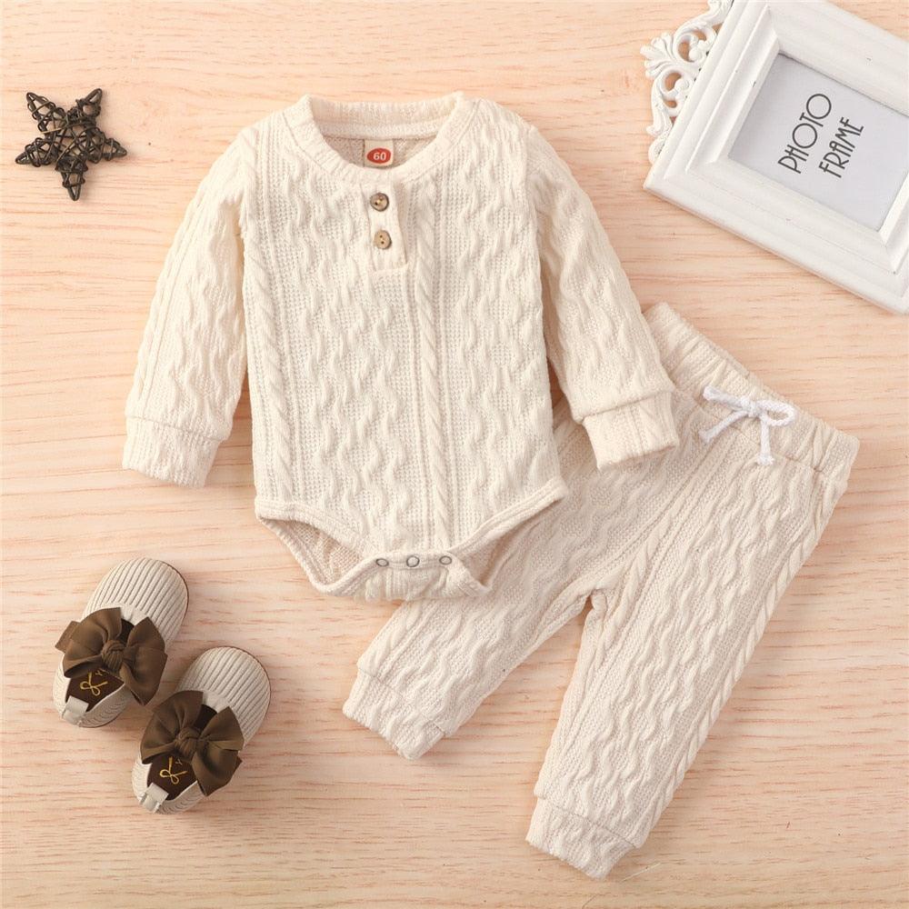 Baby's Knitted Solid Romper with Pants - Stylus Kids