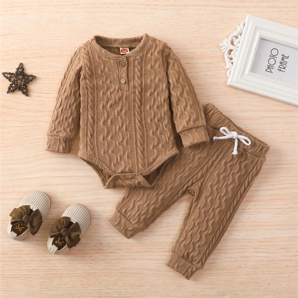 Baby's Knitted Solid Romper with Pants - Stylus Kids