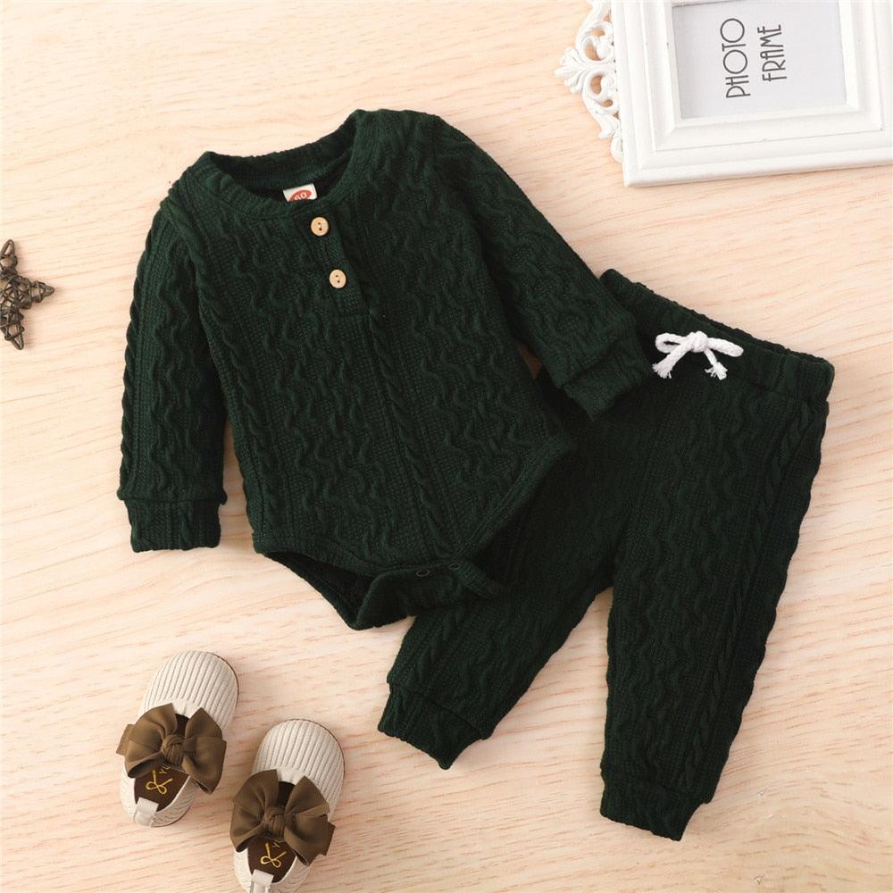 Baby's Knitted Solid Romper with Pants - Stylus Kids