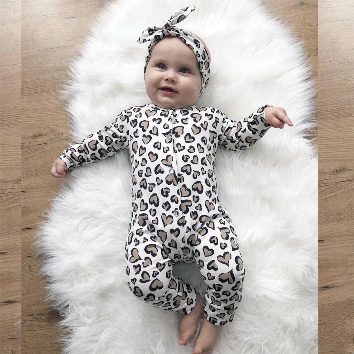 Baby Girl's Leopard Print Romper and Headband Set - Stylus Kids