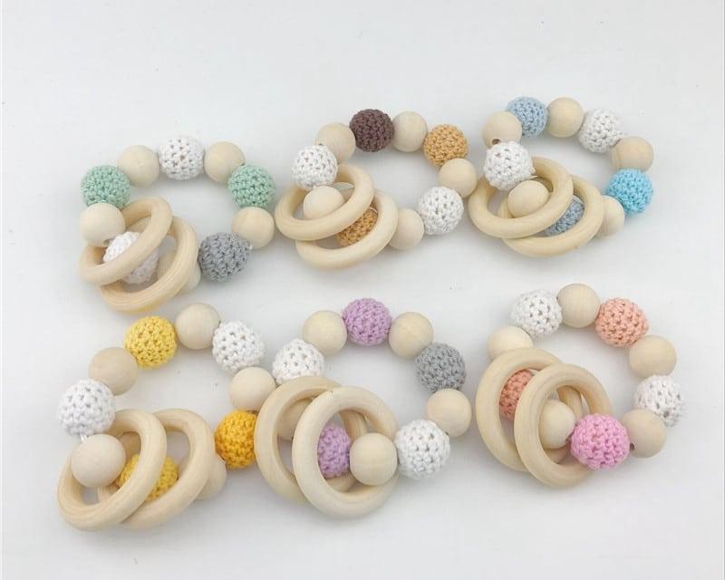 Montessori Beautiful Wooden Baby Rattles with Crochet Beads - Stylus Kids