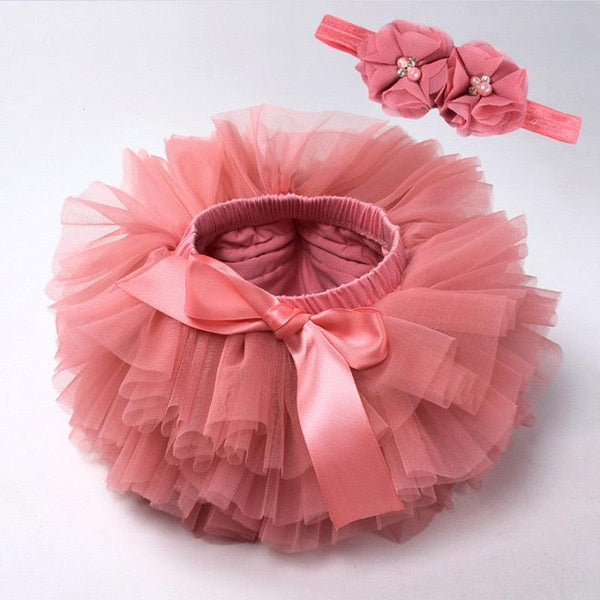 Baby Girl's Mesh Skirt with Bow and Matching Color Headband - Stylus Kids