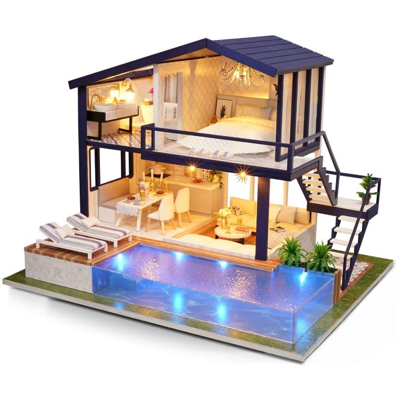 Modern Miniature Wooden DIY Doll House with Furniture - Stylus Kids