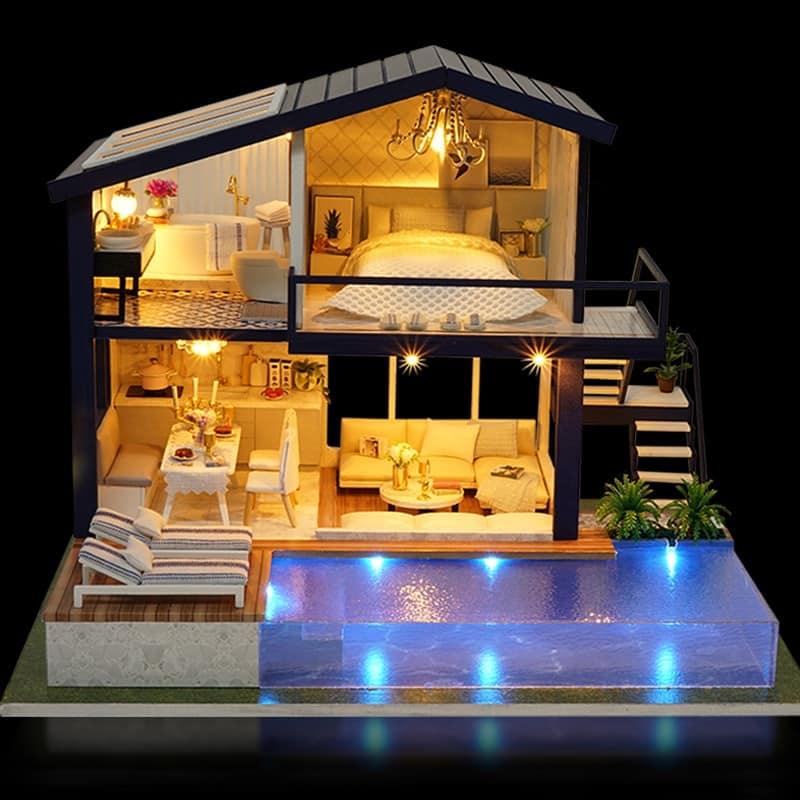 Modern Miniature Wooden DIY Doll House with Furniture - Stylus Kids