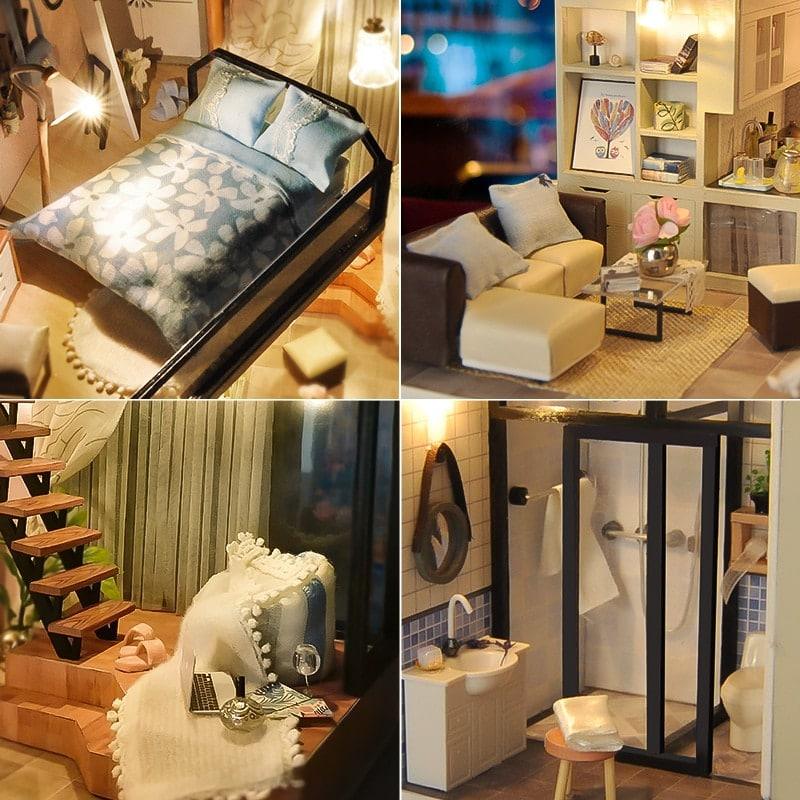 LED Light Miniature DIY Doll House with Furniture Kit - Stylus Kids