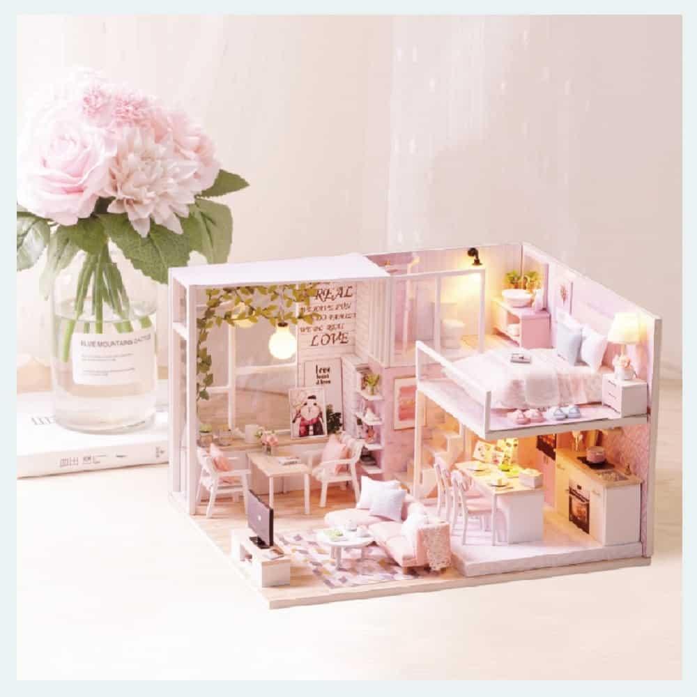 Miniature Wooden DIY Doll House with Balcony - Stylus Kids