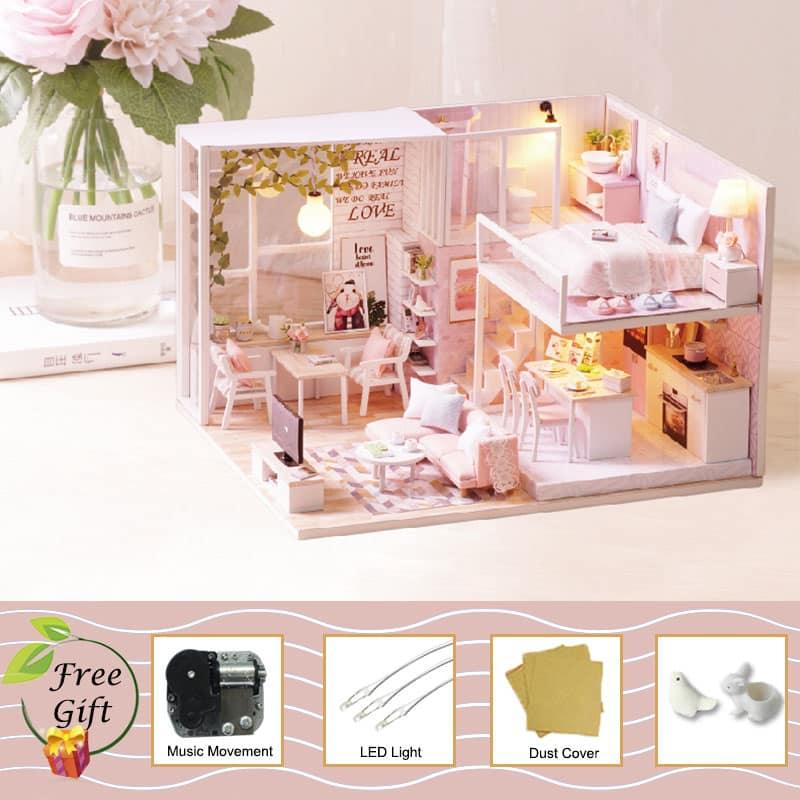 Miniature Wooden DIY Doll House with Balcony - Stylus Kids