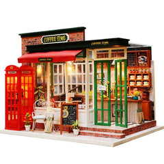 Miniature Woodem Coffee Shop DIY Doll House - Stylus Kids
