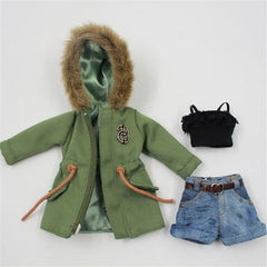Trendy Style Army Green Jacket with Shorts and Top for 1/6 Dolls - Stylus Kids