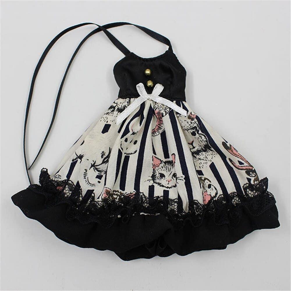 Cat Printed Sleeveless Black Dress For 1/6 Doll - Stylus Kids