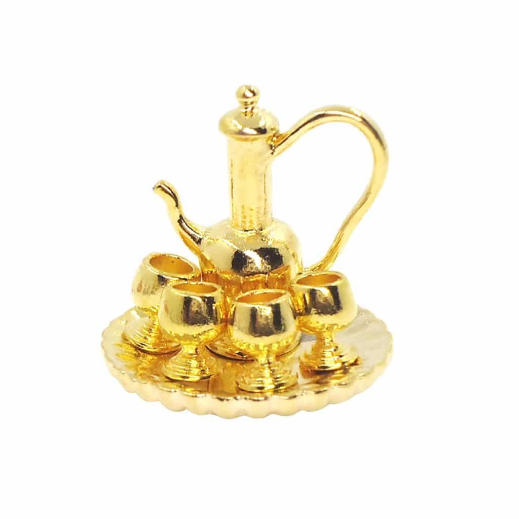 Miniature Silver/Golden Tea Set 6 pcs for Doll House - Stylus Kids