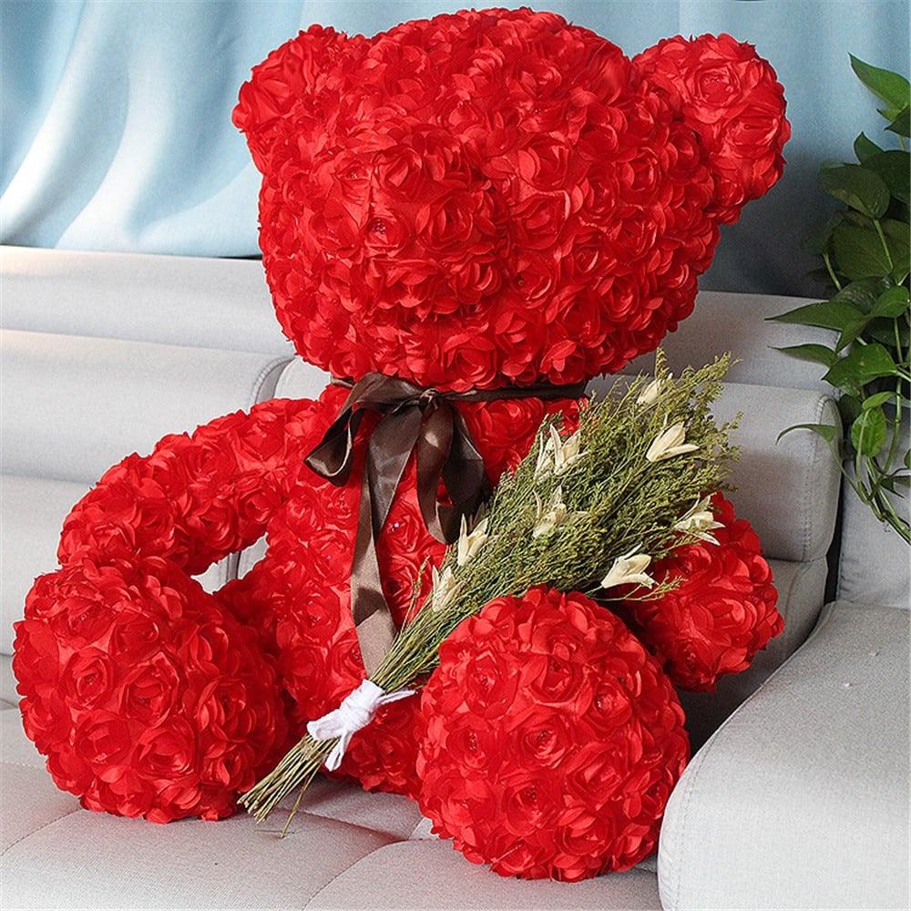 Red Rose Decorated Teddy Bear Toy - Stylus Kids