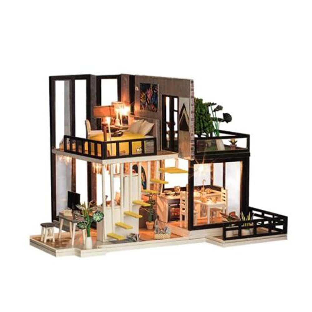 Miniature Wooden DIY Doll House with Furniture Building Kit - Stylus Kids