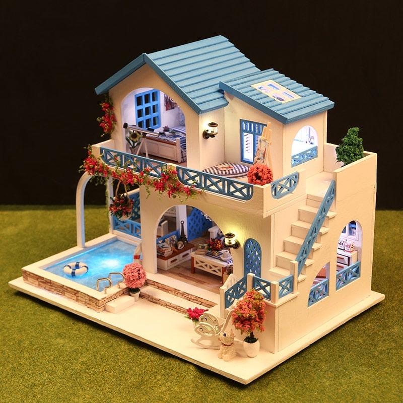 Miniature Wooden DIY Doll House with Swimming Pool - Stylus Kids