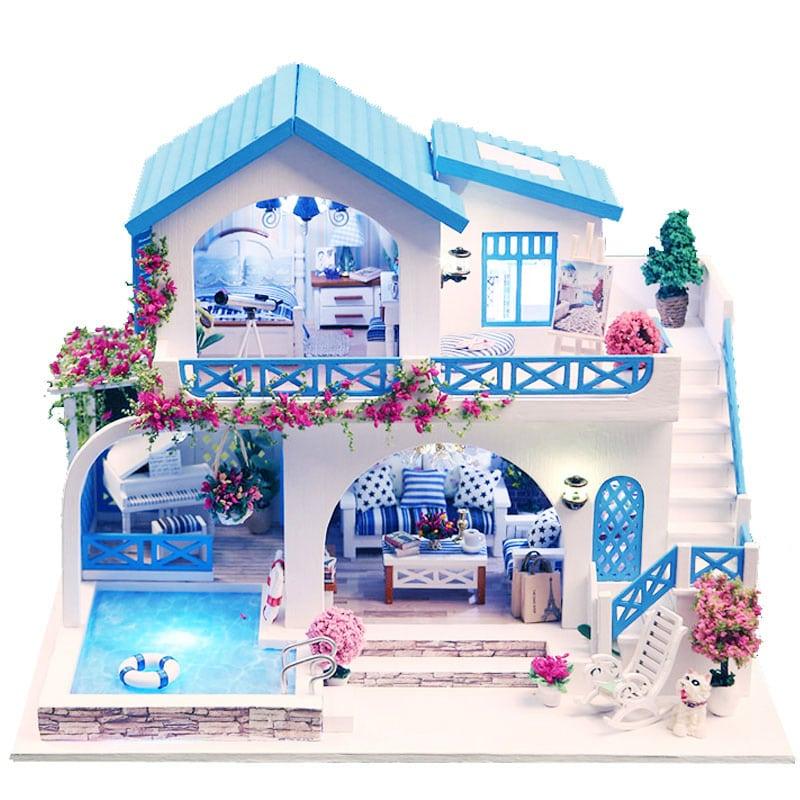 Miniature Wooden DIY Doll House with Swimming Pool - Stylus Kids