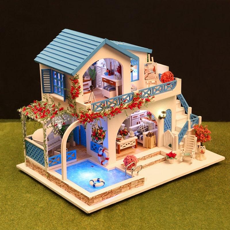 Miniature Wooden DIY Doll House with Swimming Pool - Stylus Kids