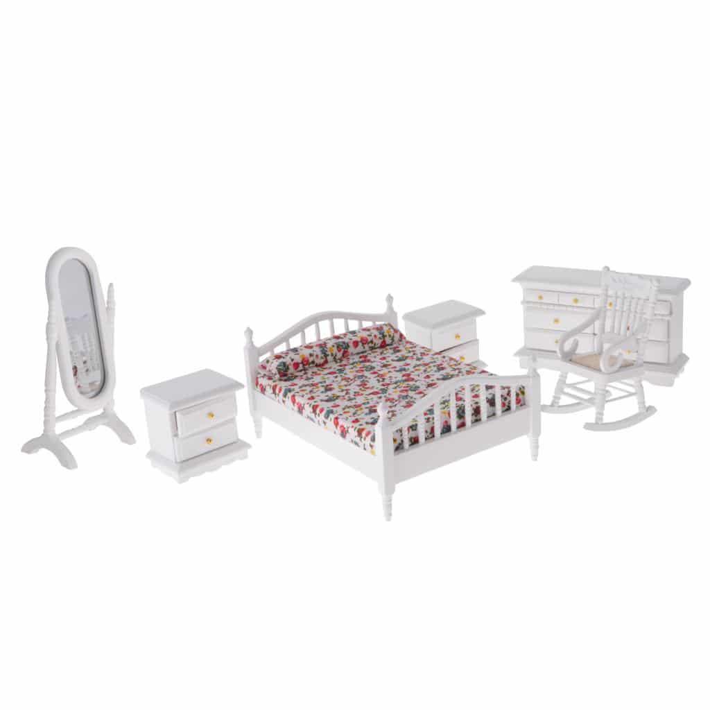 Miniature White Wooden Bedroom Furniture 6 pcs Set - Stylus Kids