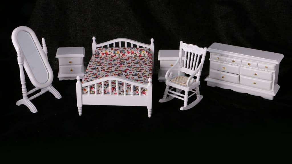 Miniature White Wooden Bedroom Furniture 6 pcs Set - Stylus Kids