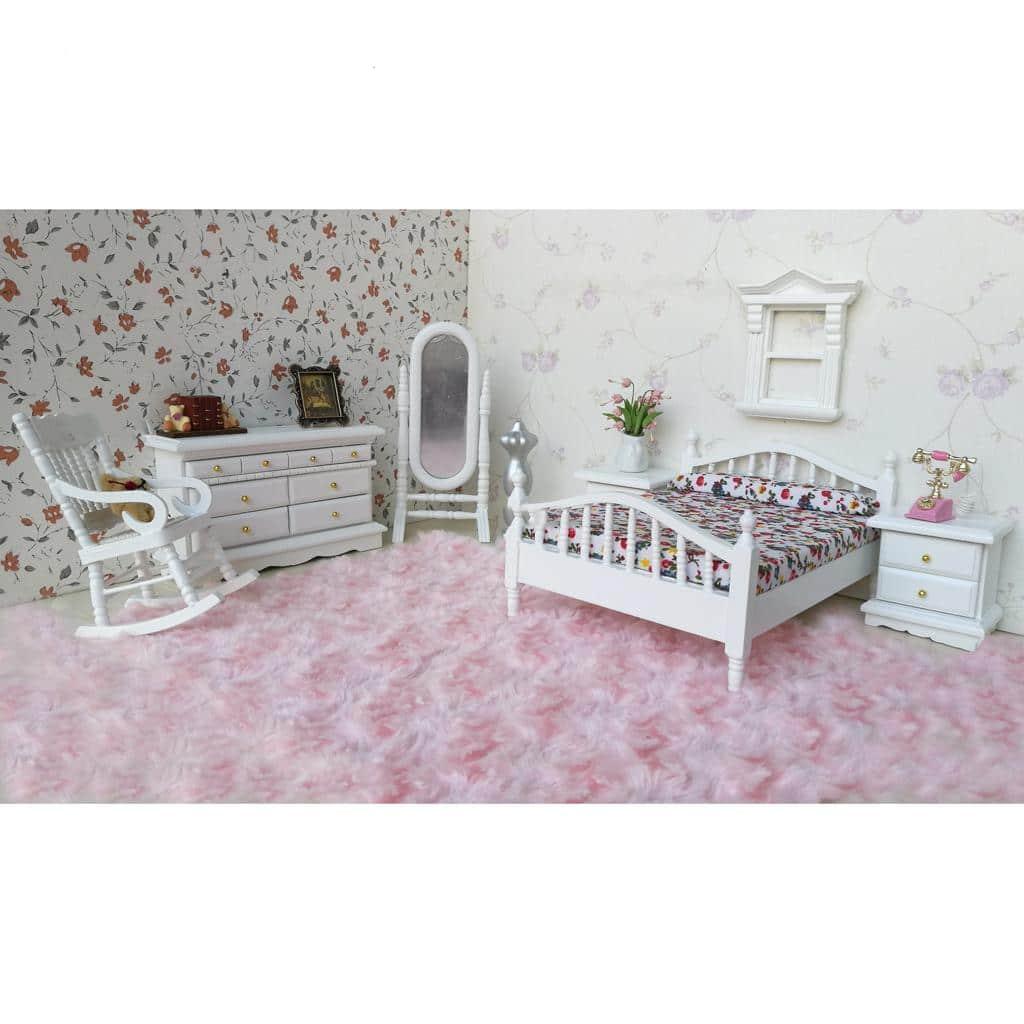 Miniature White Wooden Bedroom Furniture 6 pcs Set - Stylus Kids
