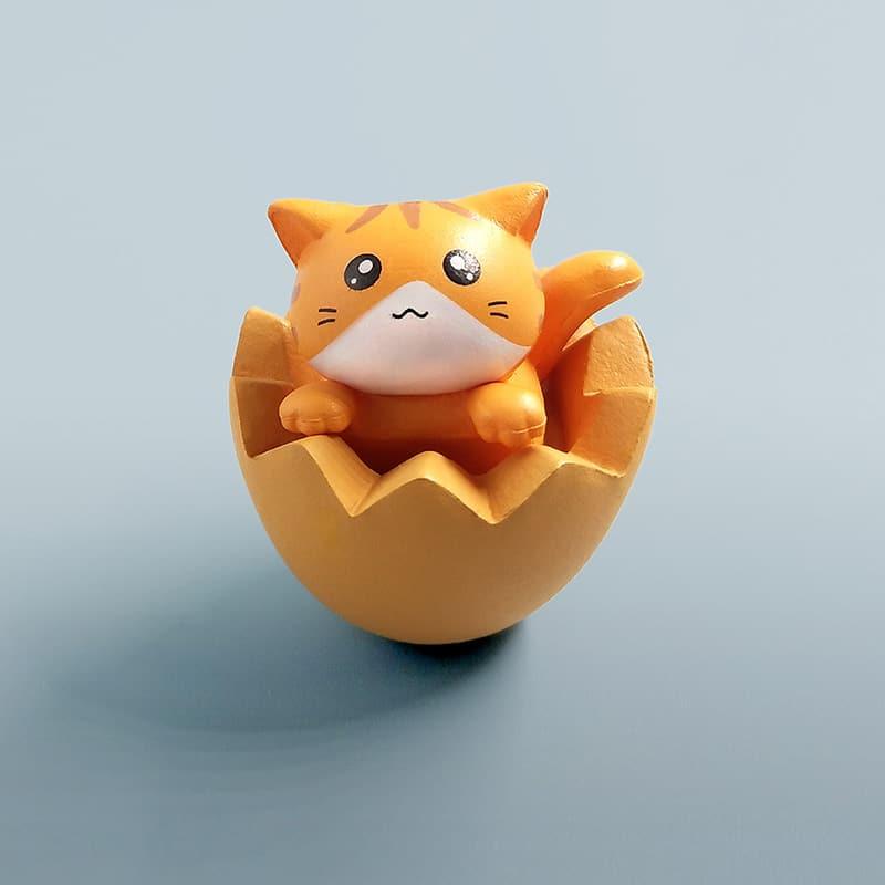 Cartoon Eggshell Cat Figurine - Stylus Kids