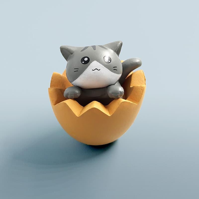 Cartoon Eggshell Cat Figurine - Stylus Kids