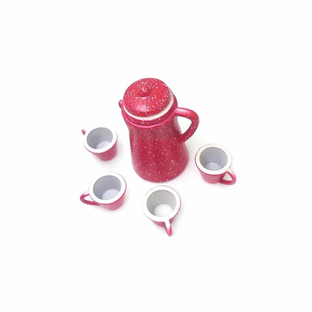 1/12 Doll House Miniature Porcelain Coffee Pot and Cups 5 pcs Set - Stylus Kids