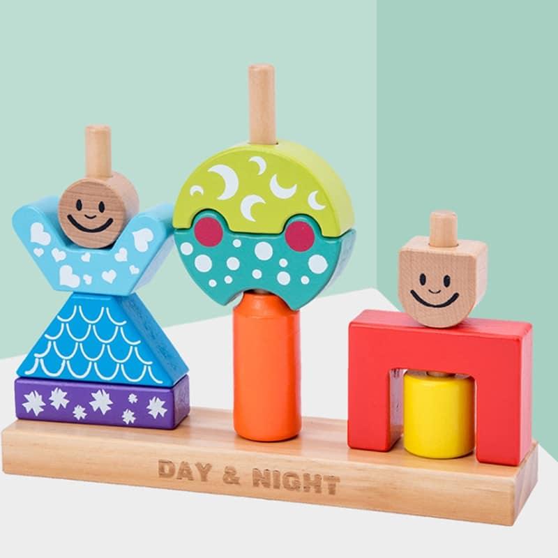 Educational Wooden Day and Night Blocks Toy - Stylus Kids