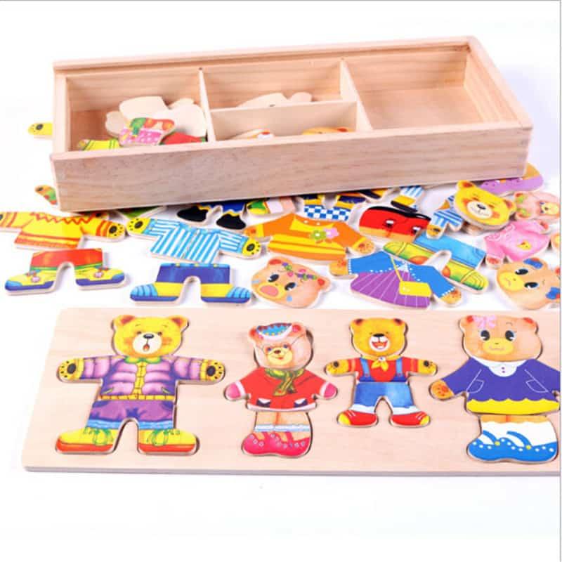 Happy Bear Family Wooden Puzzle Toy - Stylus Kids