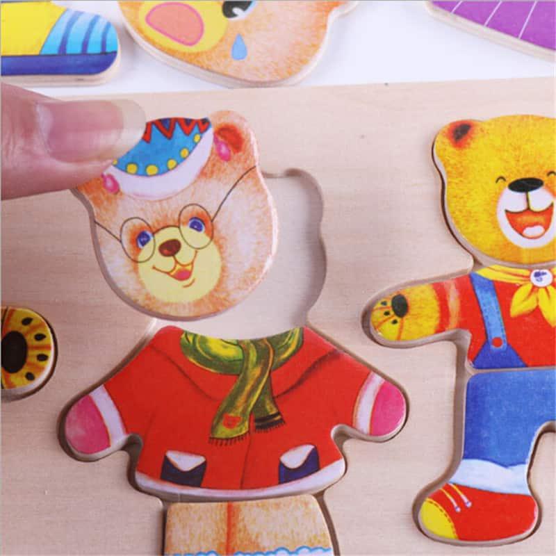 Happy Bear Family Wooden Puzzle Toy - Stylus Kids